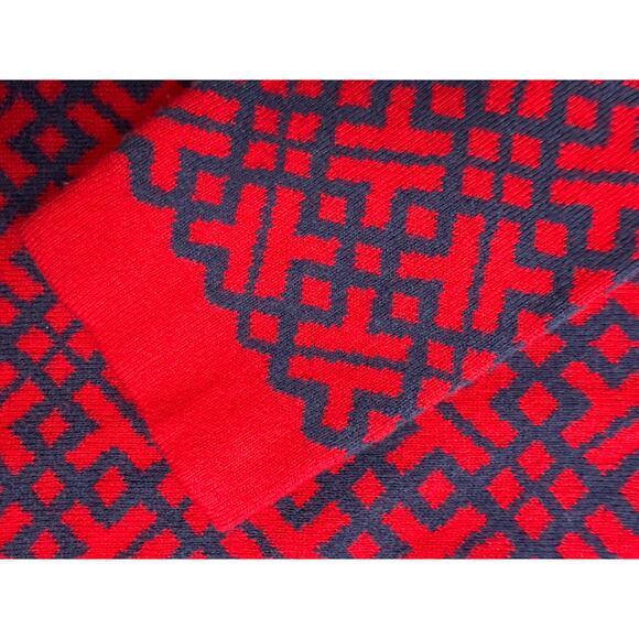 Lands End Red Navy Geometric Long Open Front Cardigan 14W/0X - Picture 6 of 12